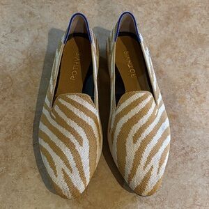 Rothy's Zebra Stripe Tan and White Loafers